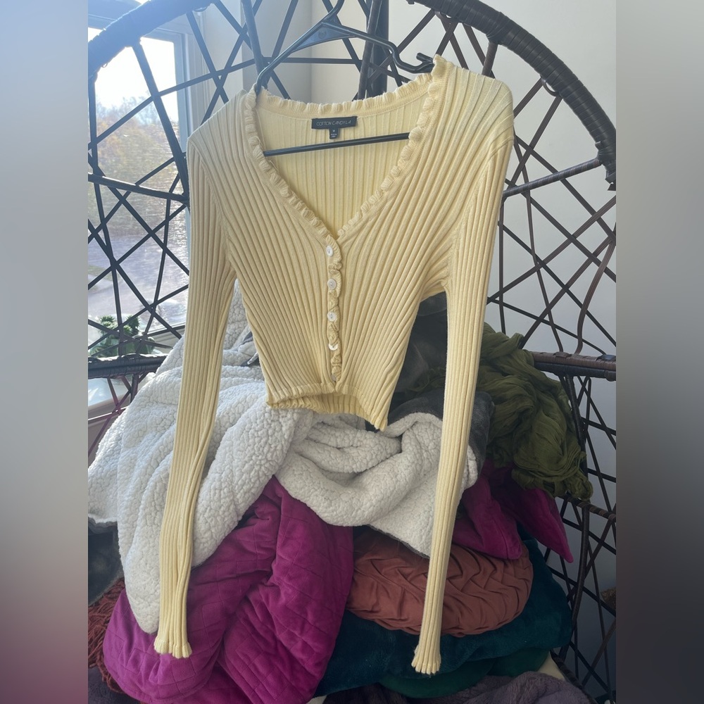 Cotton Candy Yellow Cropped Ribbed Sweater